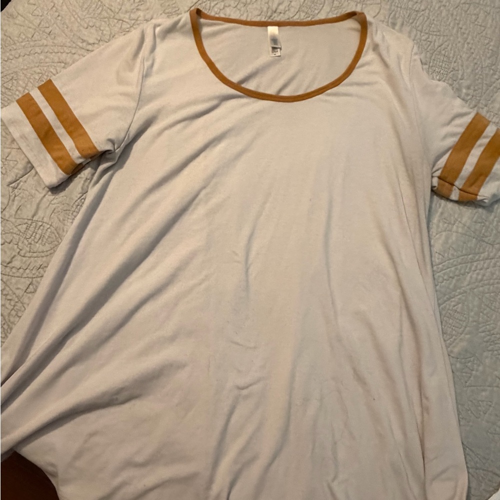 LuLaRoe White and Tan Short Sleeve Tee